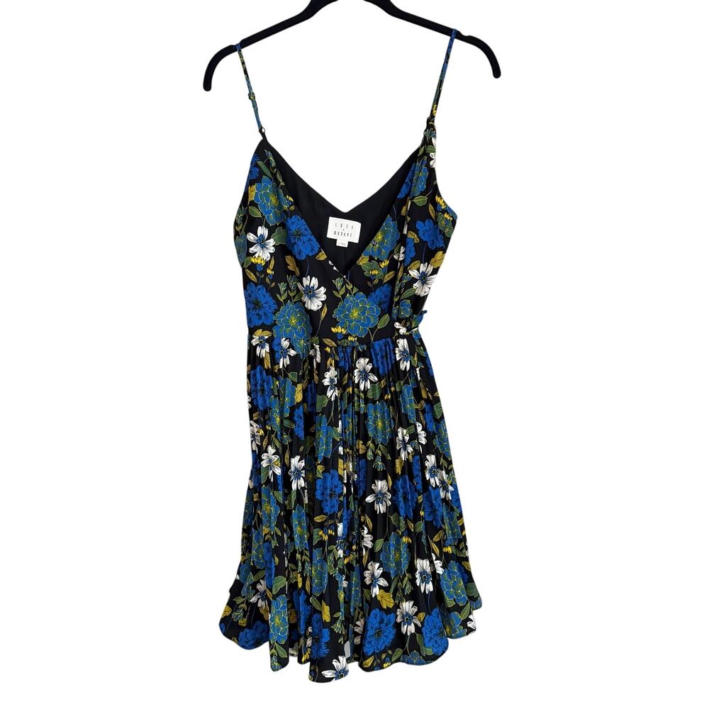 Lost + Wander Floral Mini Slip Dress S Black Blue Pleated Summer Boho Romantic - Picture 2 of 8